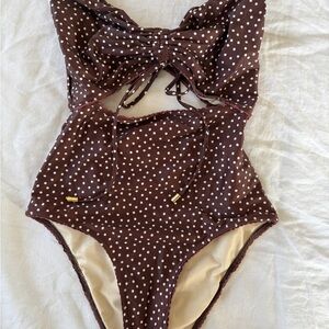 Brown Polka Dot One-Piece Swimsuit